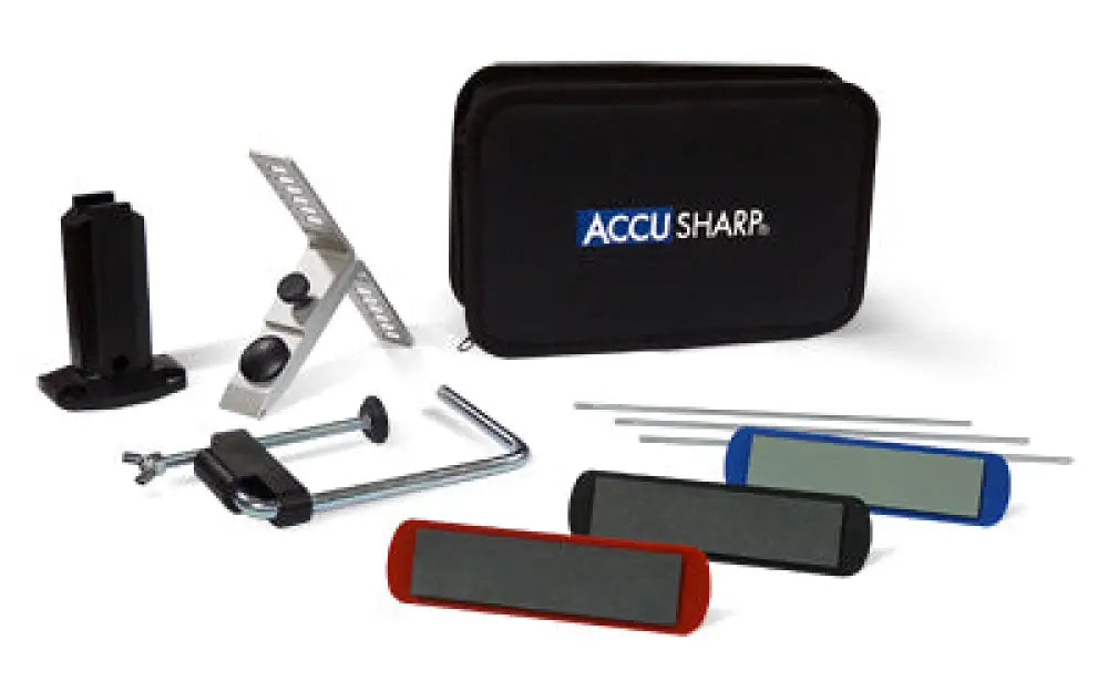 Black Accusharp Precision 3-Stone Sharpening Kit in red, blue, gray