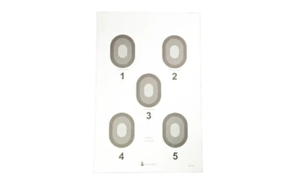 White paper action target with 5 gray bullseye zones, 100 pack