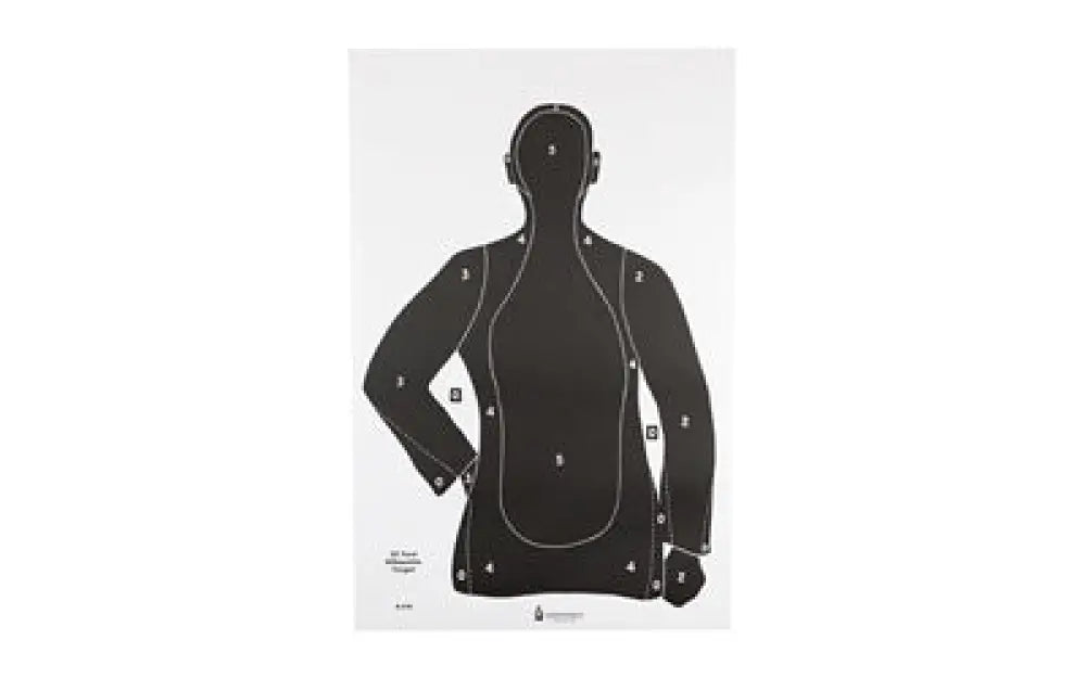 Black action target silhouette with numbered zones and human outline, 100 pack