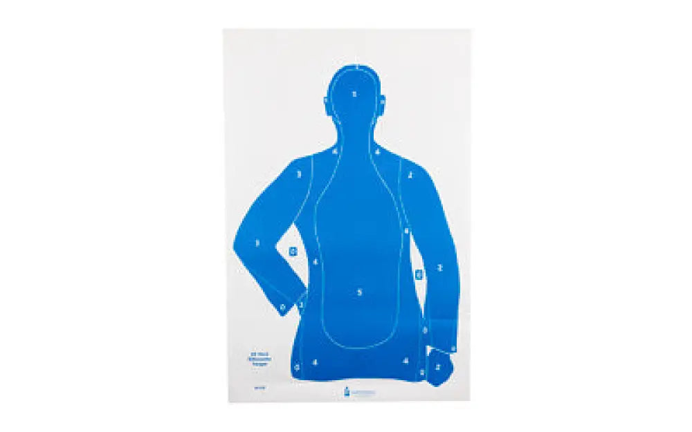 Blue silhouette action target sheet with numbered shooting zones, 100 pack