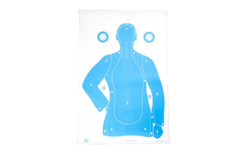 Blue action target silhouette with vital aiming points, perforated design