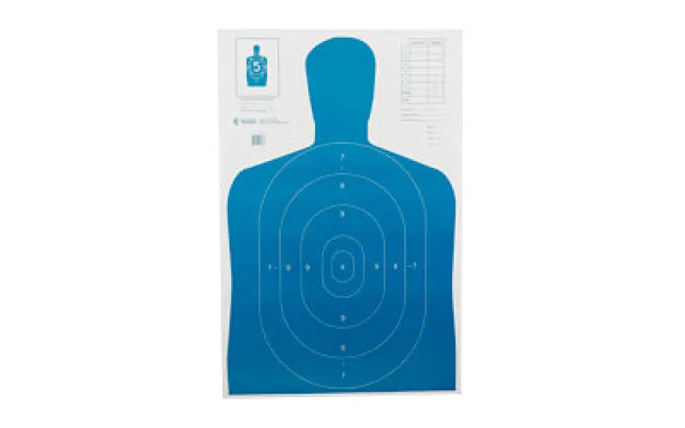 Blue action target with concentric circles and human silhouette outline