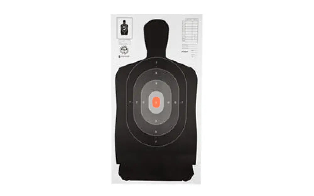 Black silhouette action target with orange center for shooting practice