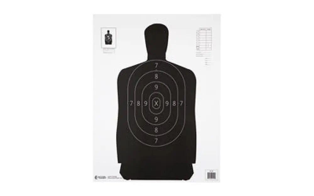 Black action target silhouette with white scoring rings, 100 pack