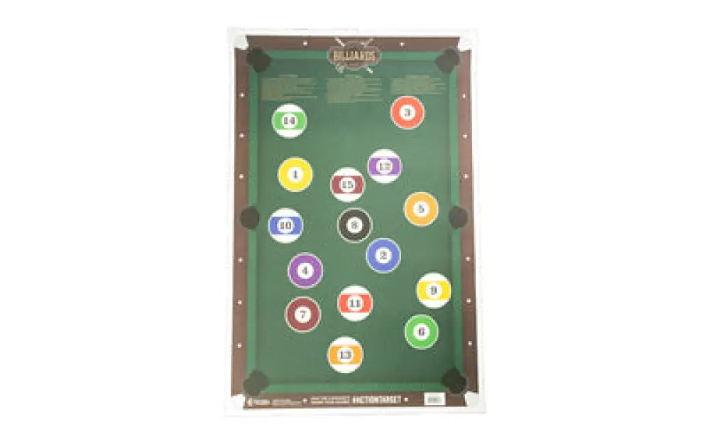 Action Target Billiards green felt table with racked colorful balls