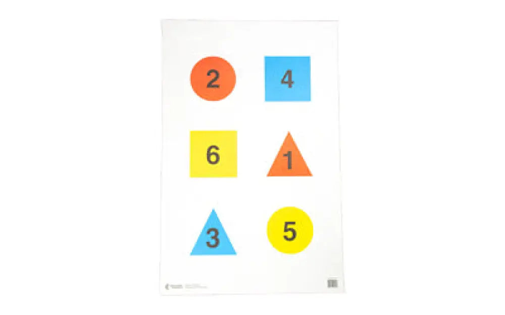 Action target with colorful geometric stickers on white paper sheet