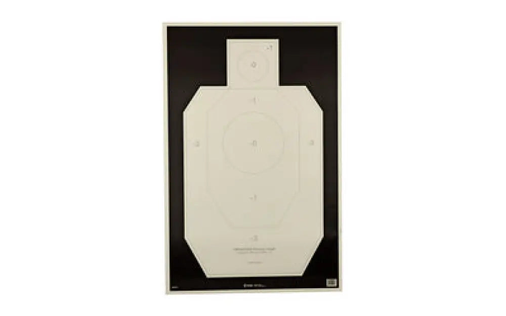 White paper action target with black border and concentric circles for shooting practice