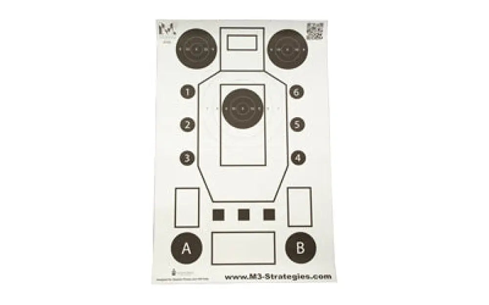 Black and white action target with concentric circles for marksmanship
