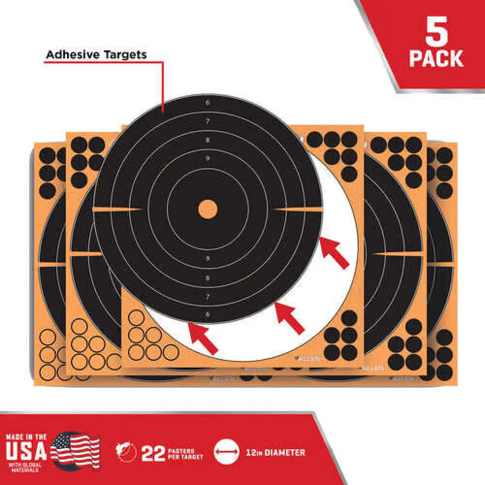 Allen Ez Aim Adhesive Bullseye 12’’ Square 10 Pack Black/orange 1531710