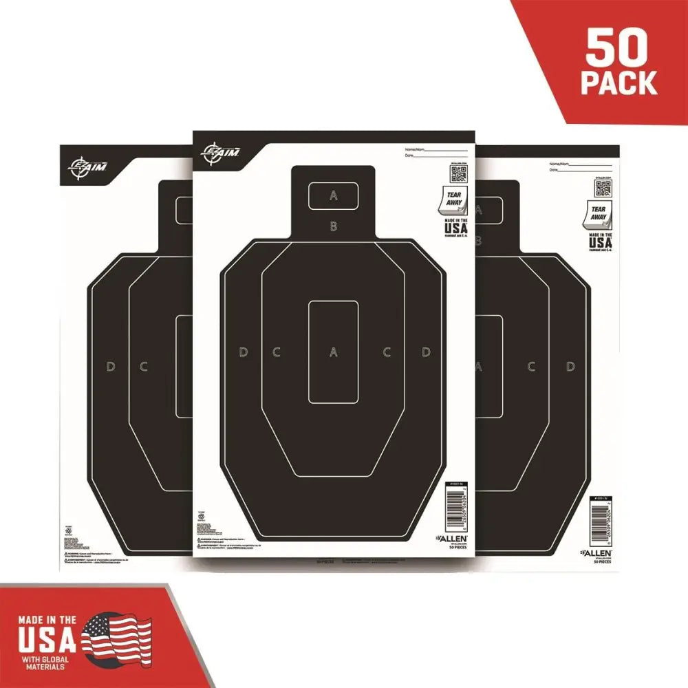 Allen Paper Targets Ez Aim Ipsc 1/2 Size Target 12x18 Black and White 50/ct Buy at Faith and Freedom Outdoors
