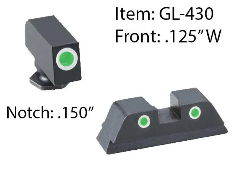Ameriglo Night Sights Classic 3 Dot Sight Set for Glock 42/43 / Front Tritium - Green / Outline - White / Rear - Buy