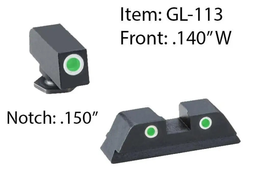Ameriglo Night Sights Classic Style 3-dot Sight Set for Select Glocks / Front Tritium - Green / Outline - White / Rear