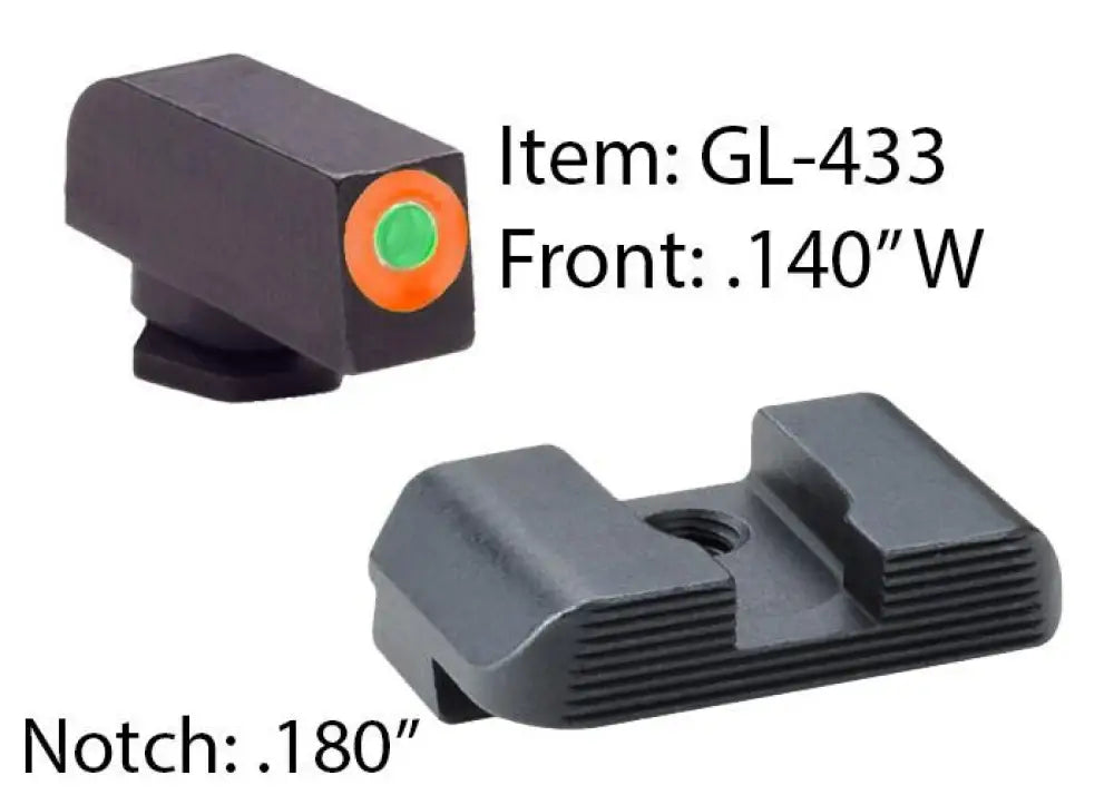 Ameriglo Night Sights Hackathorn Sight Set for Glock 17-39 Front Tritium - Green / Outline - Orange / Rear - Black