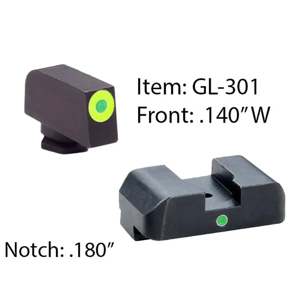 Ameriglo Night Sights Tritium I-dot Sight Set for Select Glocks / Front Outline Color - Lumigreen / Rear Metal Style