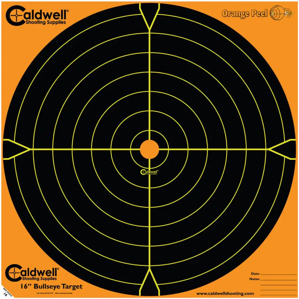 Aob Paper Targets Caldwell Sight in Bullseye Target 16’’ Orange and Black 10/ct Buy at Faith and Freedom Outdoors