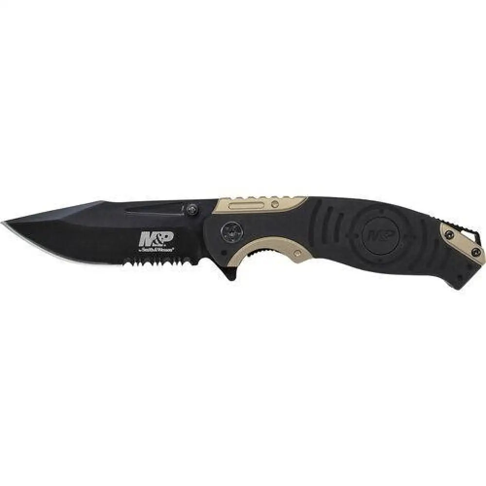 Battenfeld Knives & Edged Tools|knives Smith Wesson M&p Drop Point Folding Knife Liner Lock 3 1/2’’ Blade Black and Tan