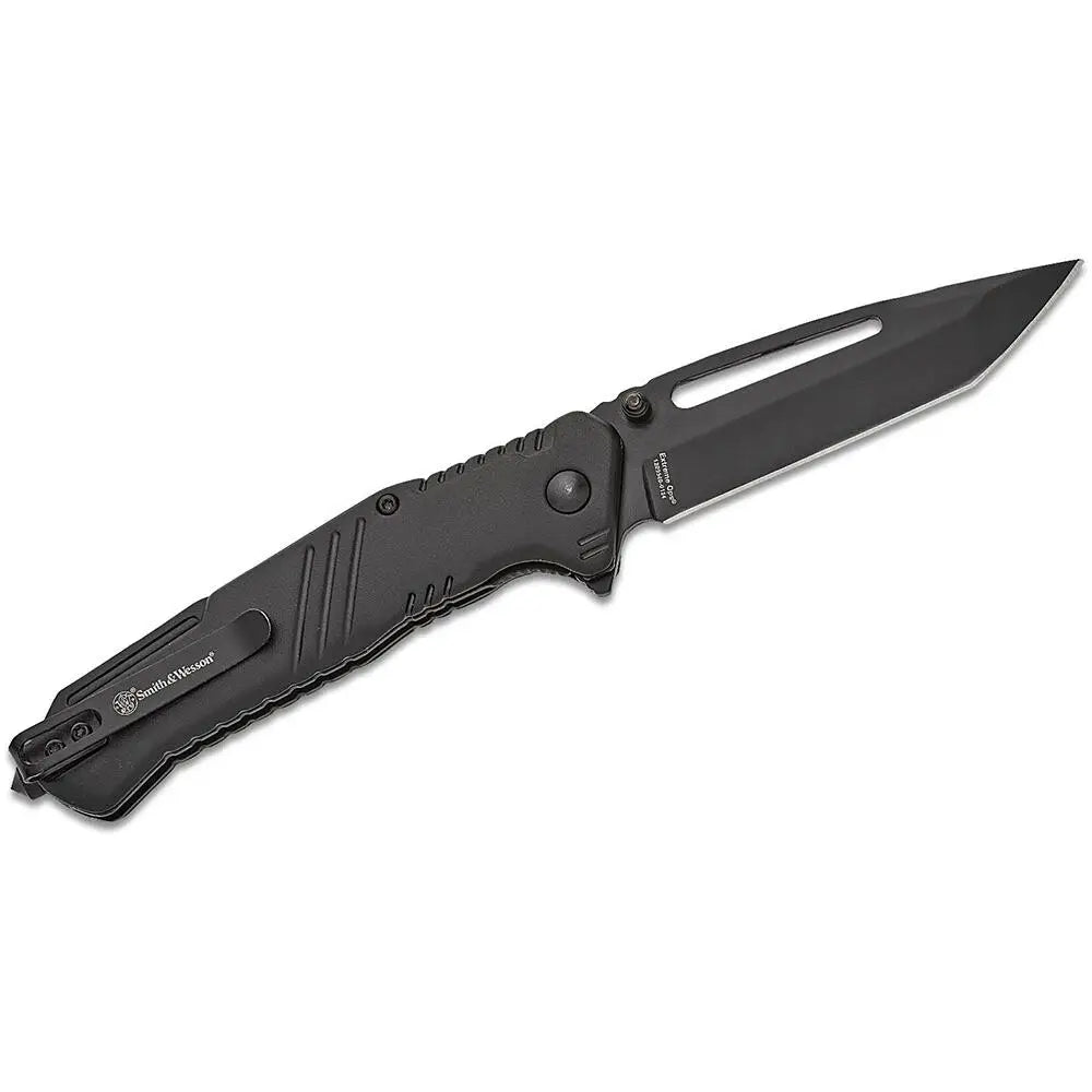 Battenfeld Knives Smith & Wesson Extreme Ops Folding Knife 3-1/2’’ Tanto Blade Black with Glass Breaker Buy at Faith