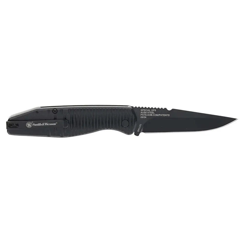 Battenfeld Knives Smith & Wesson Special Ops Auto Full Size Folding Knife 3-2/5’’ Drop Point Blade Black Buy at Faith