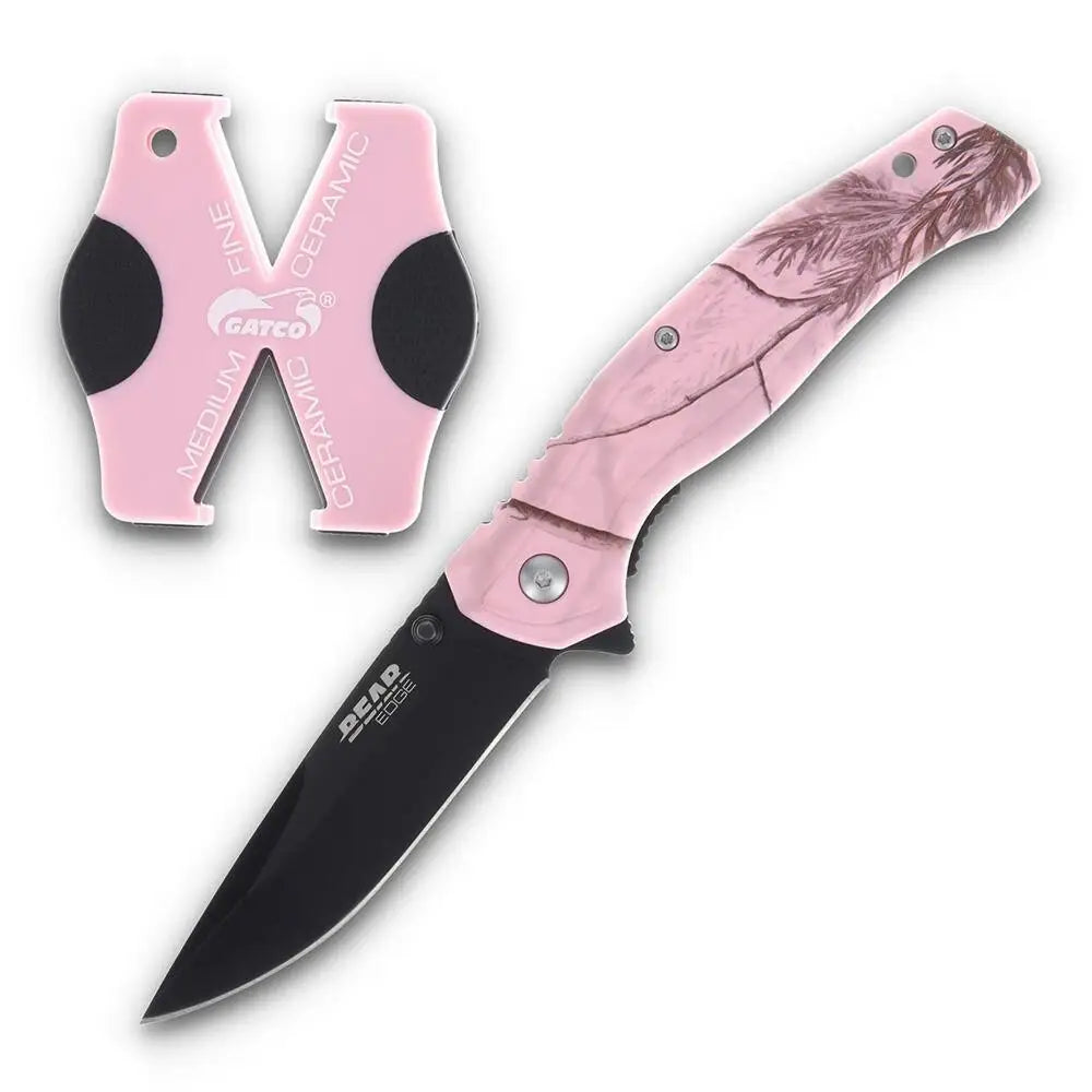 Bear & Son Cutlery Knives Edge Brisk 2.0 Folding Knife Sharpener Combo Drop Point Blade Pink Camo Buy at Faith