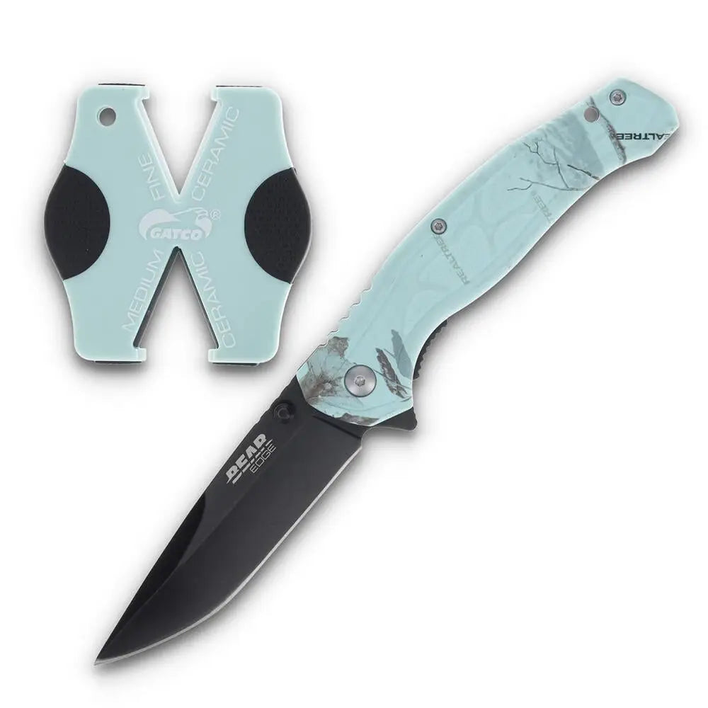 Bear & Son Cutlery Knives Edge Brisk 2.0 Folding Knife Sharpener Combo Drop Point Blade Teal Camo Buy at Faith