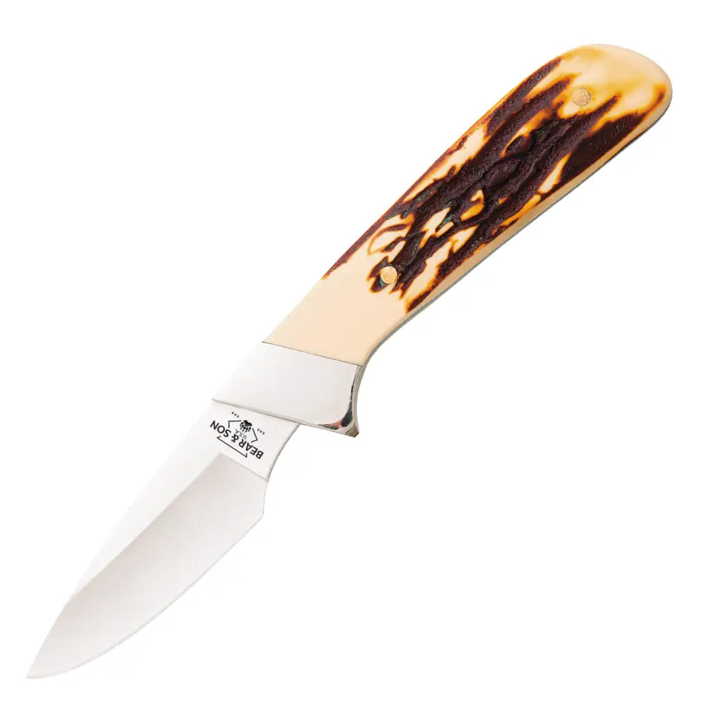 Bear & Son Cutlery Knives Edged Tools Stag Delrin Invincible Skinner Knife 2-3/4’’ Drop Point Blade Buy at Faith