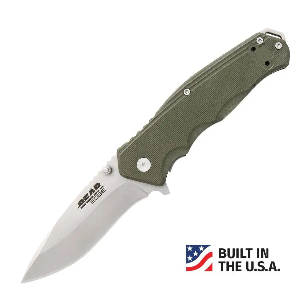 Bear & Son Cutlery Knives G10 Sideliner Folding Knife 3-3/8’’ Drop Point Blade Od Green with Trigger Boxed Buy at Faith