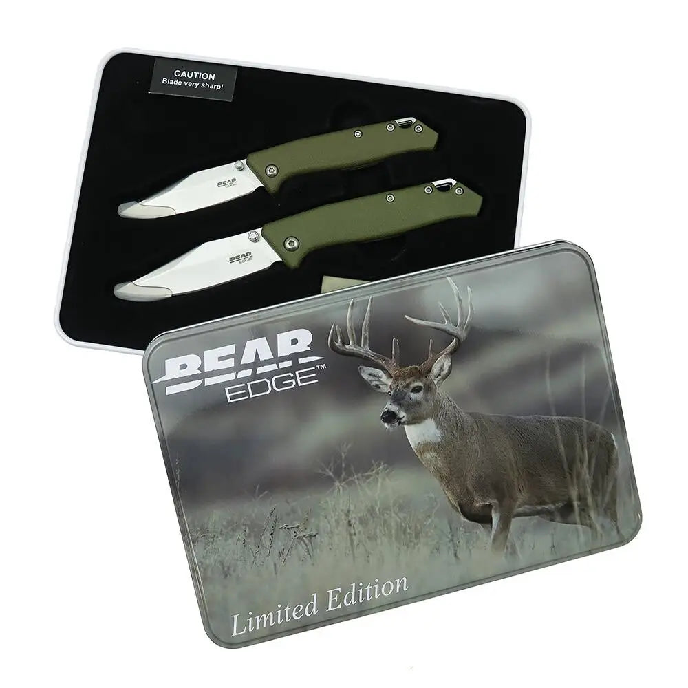 Bear & Son Cutlery Knives Limited Edition Gift Tin Two Folding Knife Combo Set Od Green Buy at Faith and Freedom
