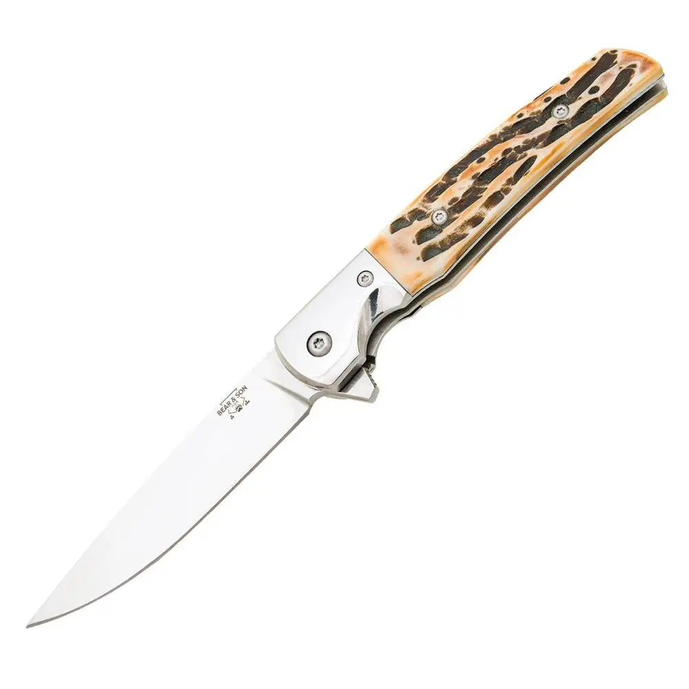 Bear & Son Cutlery Knives Rancher Sideliner Folding Knife 3-3/8’’ Drop Point Blade Stag Bone Buy at Faith and Freedom