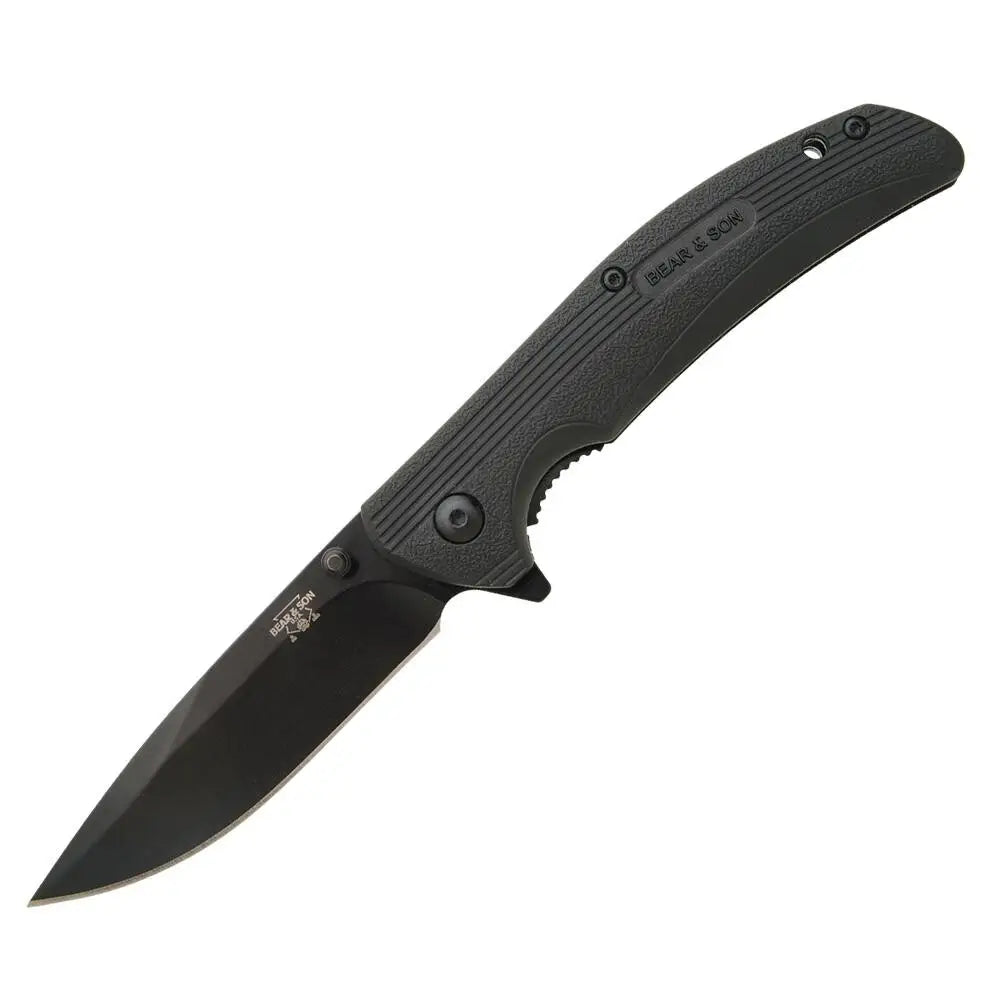 Bear & Son Cutlery Knives Sideliner Folding Knife 3-3/4’’ Drop Point Blade Black Zytel with Flipper Buy at Faith