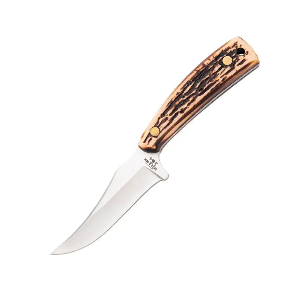 Bear & Son Cutlery Knives Upswept Skinner Fixed Knife 3-1/8’’ Clip Point Blade Stag Delrin with Leather Sheath Buy