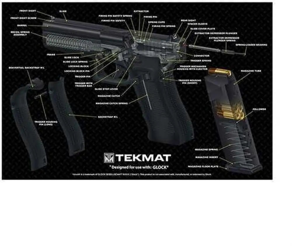 Beck Tek Llc (tekmat) R17for Glockca for 3d Cutaway Cleaning Mat Parts Diagram 17’’ x 11’’ Black/white - R17glockca