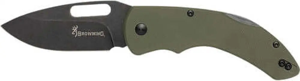 Browning 3220506b Hidden Hollow Edc Large 3’’ Folding Drop Point Plain Black Oxide Stonewashed D2 Steel Blade Od Green