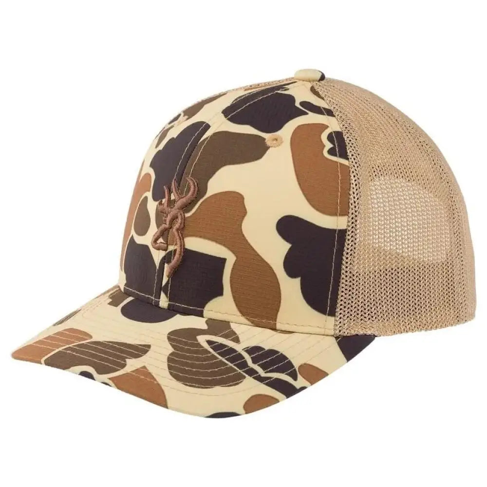 Browning Caps Hats & Beanies Cupped Up Mesh Cap Vintage Tan Camo Buy at Faith and Freedom Outdoors