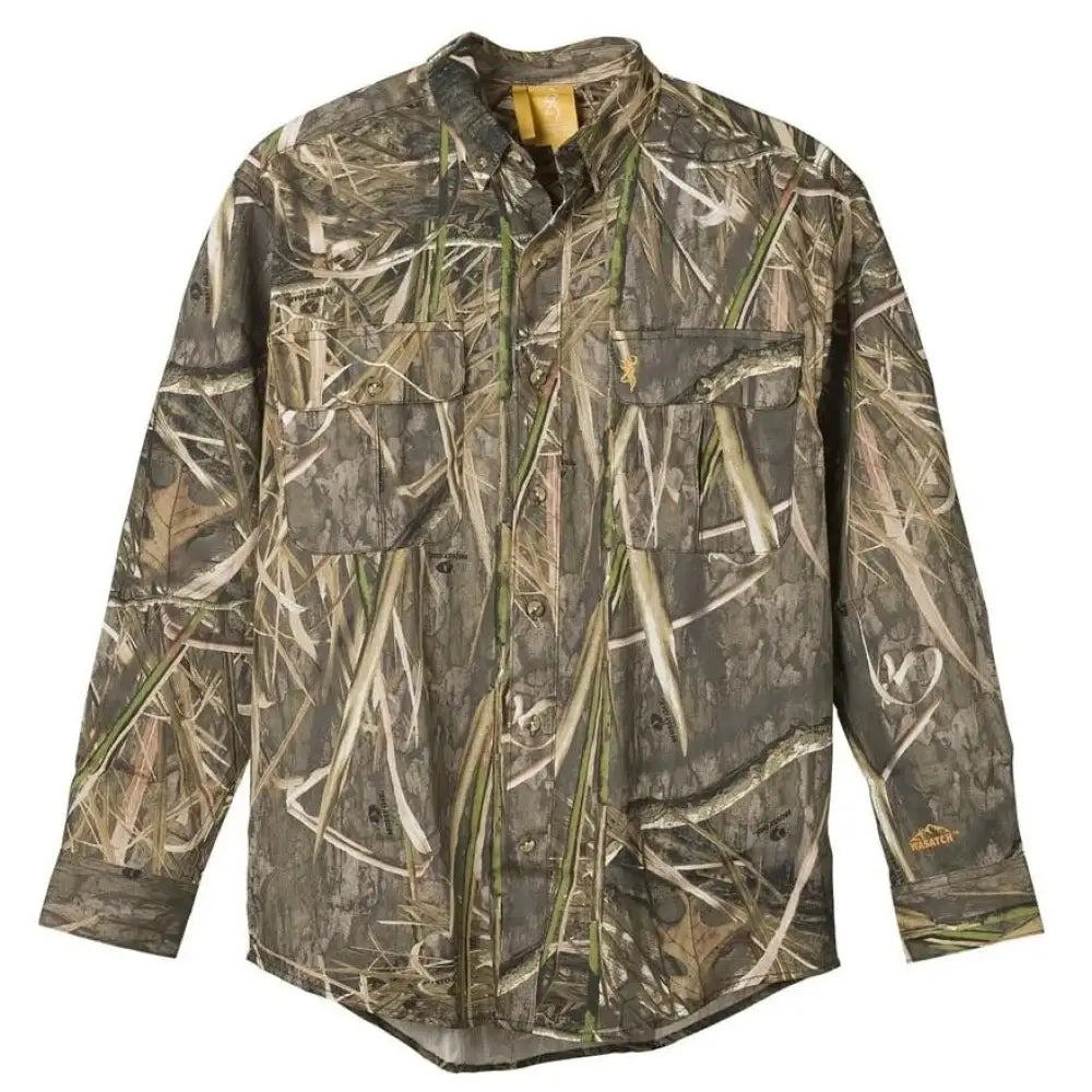 Browning Long Sleeve Shirts|clothing & Footwear Wasatch-cb Shirt Button-front 2 Pocket Mossy Oak Shadow Grass Habitat m