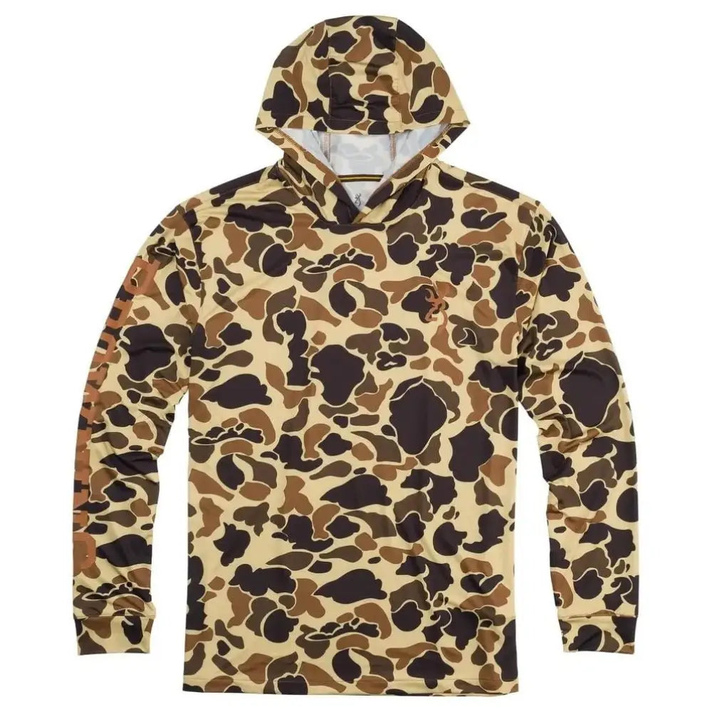 Browning Long Sleeve Shirts|long Shirts Hooded Tech Shirt Vintage Tan Camo l Buy at Faith and Freedom Outdoors