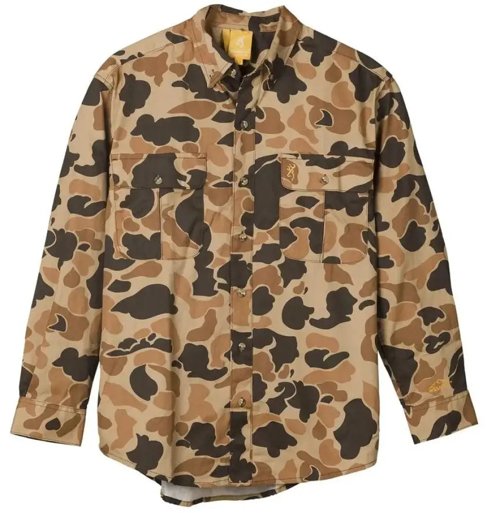 Browning Long Sleeve Shirts|long Shirts Wasatch-cb Shirt Button-front 2 Pocket Vintage Tan Camo 2xl Buy at Faith
