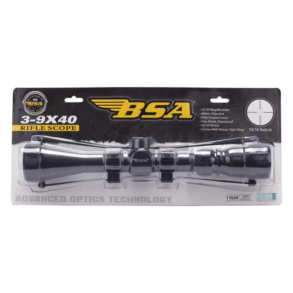 Bsa Centerfire Scopes Rifle Scope 3-9x40 1’’ 30/30 Black with Rings Buy at Faith and Freedom Outdoors