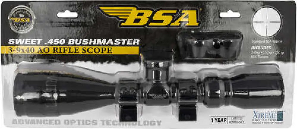 Bsa Sweet 450 Bushmaster 3-9x 40mm Ao Obj 34.20-11.50 Ft @ 100 Yds Fov 1’’ Tube Matte Black Finish 30/30 w