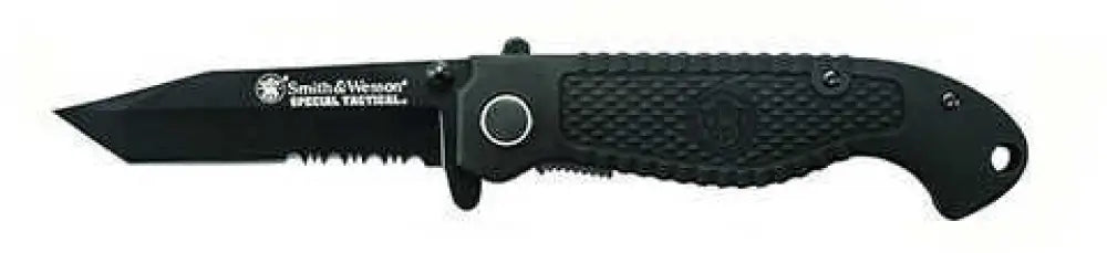 Bti Tools Special Tactical Folder Black Partially Serrated Clip Point Tanto Liner Locked Clam Md - Cktacbscp