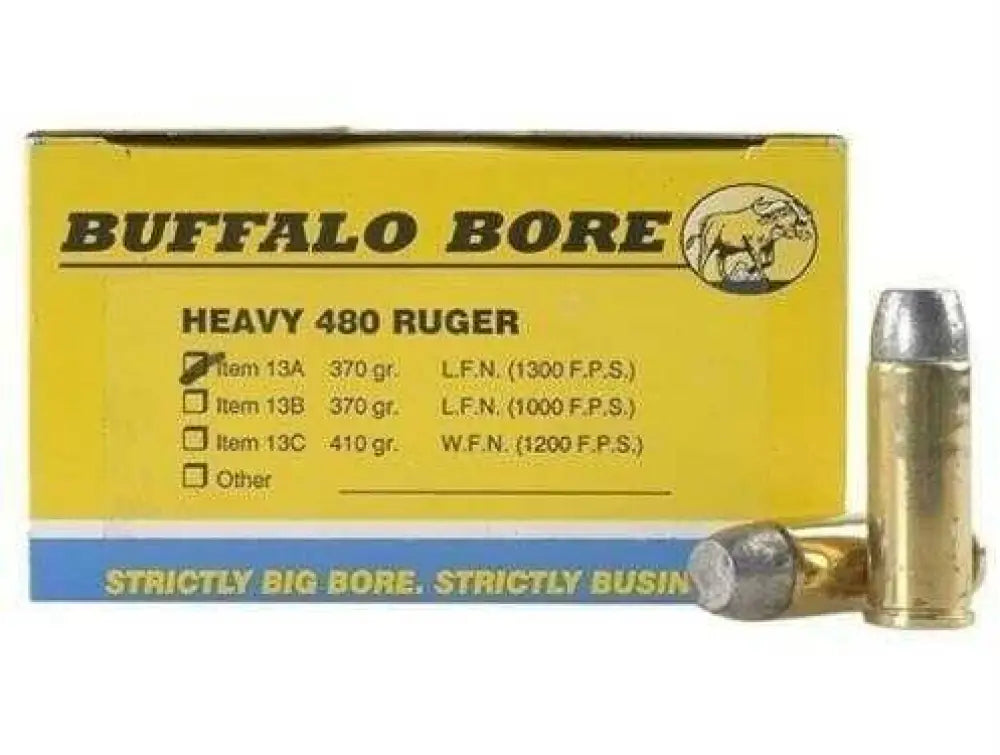 Buffalo Bore 480 Ruger 370 Grain Lead Flat Nose – Reduced Recoil Field Load - Handgun Ammo