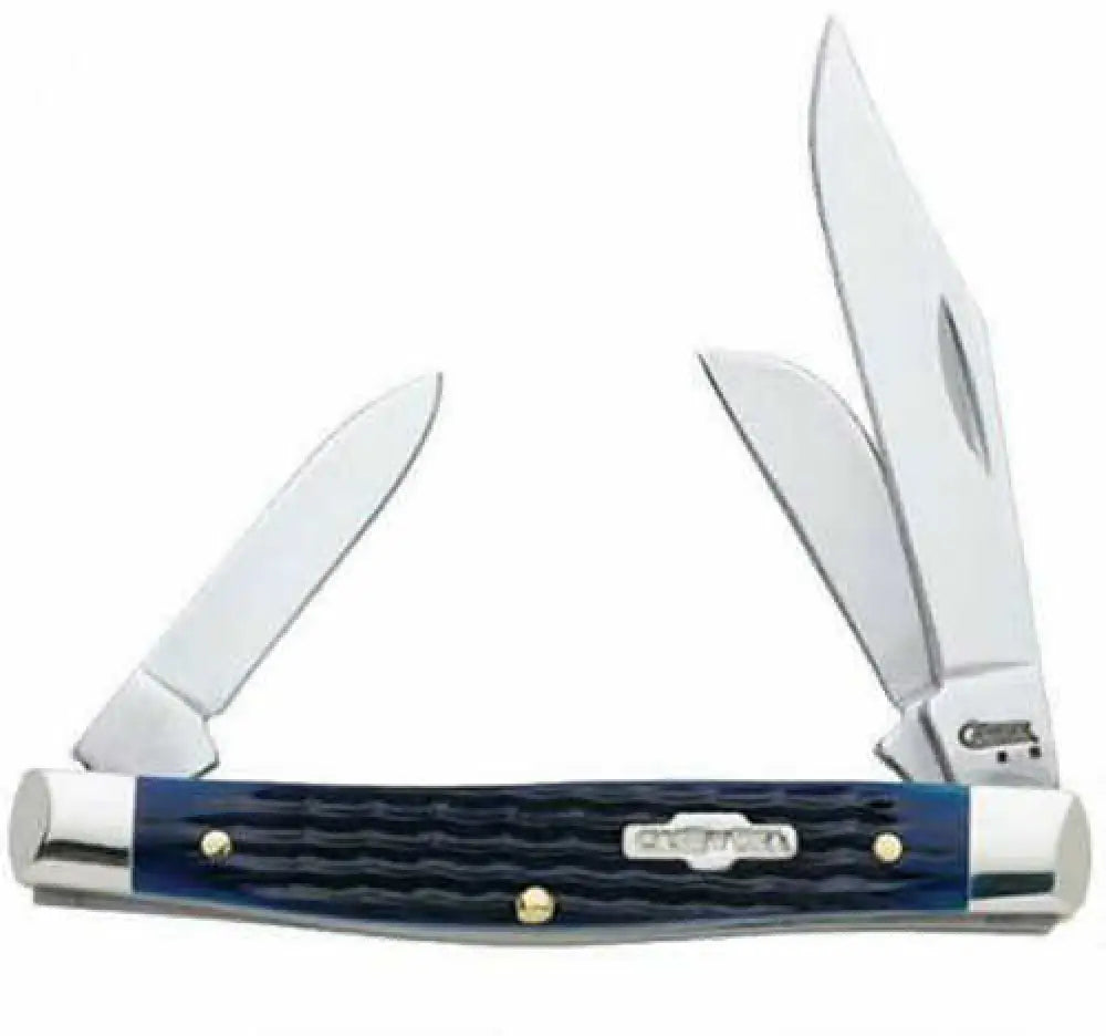 Case Cutlery Blue Medium Stockman Folding Knife Three Blades 3.25’’ Plain Edge Steel - 2806