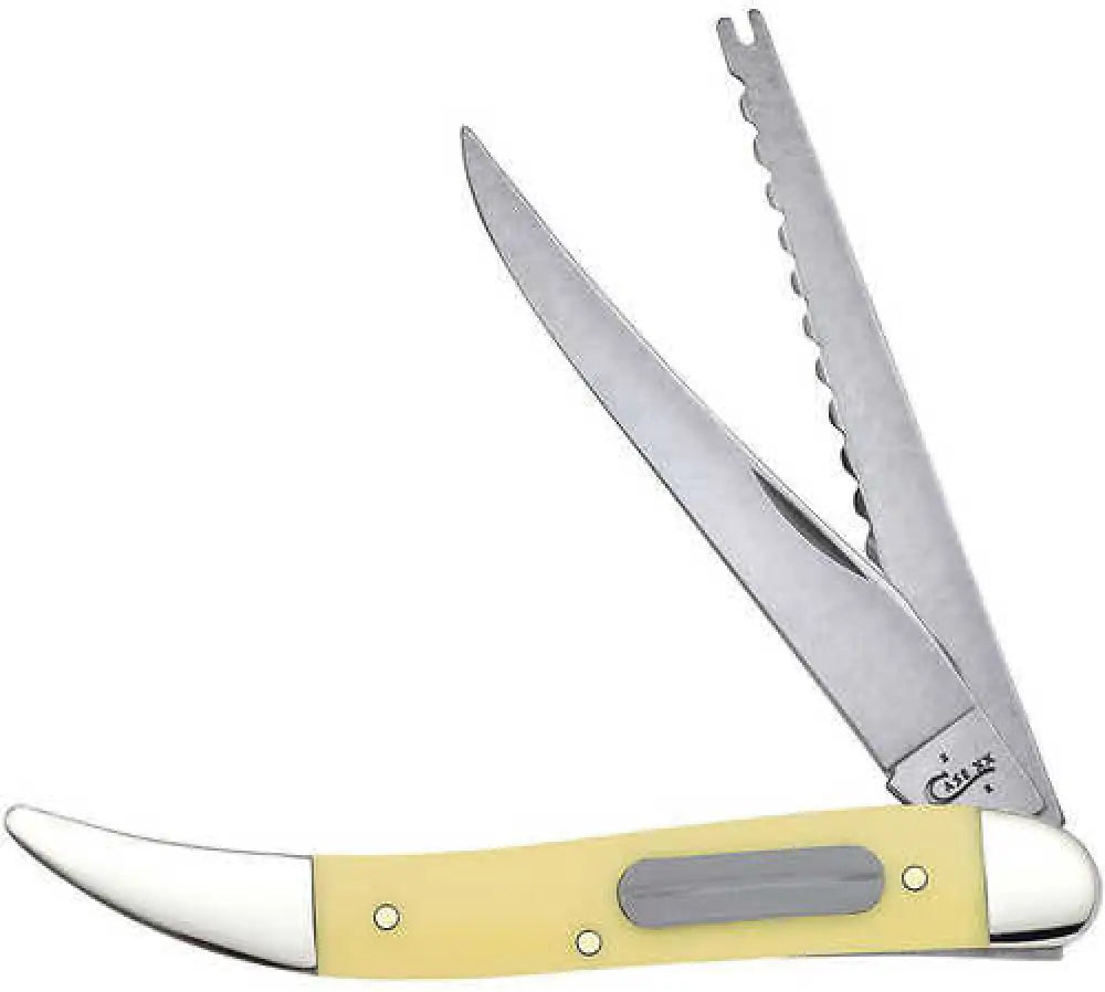 Case Fishing 3.40’’ Folding Clip/fish Scaler Plain/serrated Tumble Polish Tru-sharp Ss Blade Yellow Synthetic Handl