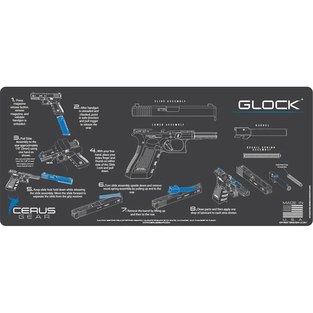 Cerus Gear Gun Cleaning Mats 12x27 Glock Instructional Promat - Gray Buy at Faith and Freedom Outdoors