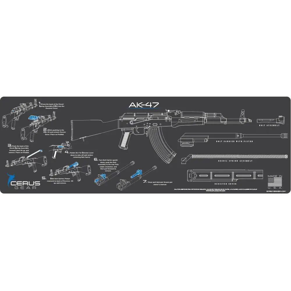 Cerus Gear Gun Cleaning Mats 12x36 Ak-47 Instructional Promat Grey Buy at Faith and Freedom Outdoors