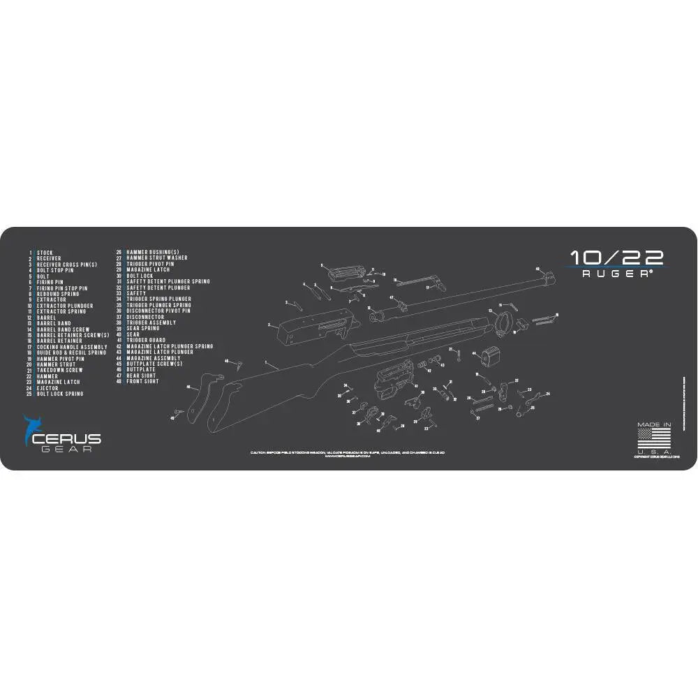 Cerus Gear Gun Cleaning Mats 12x36 Ruger 10/22 Schematic Promat Grey Buy at Faith and Freedom Outdoors