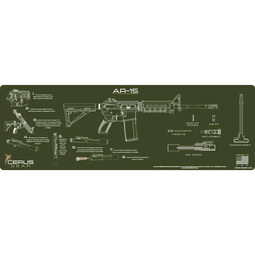 Cerus Gear Gun Cleaning Mats Ar-15 Instructional Promat Olive Drab Green Buy at Faith and Freedom Outdoors