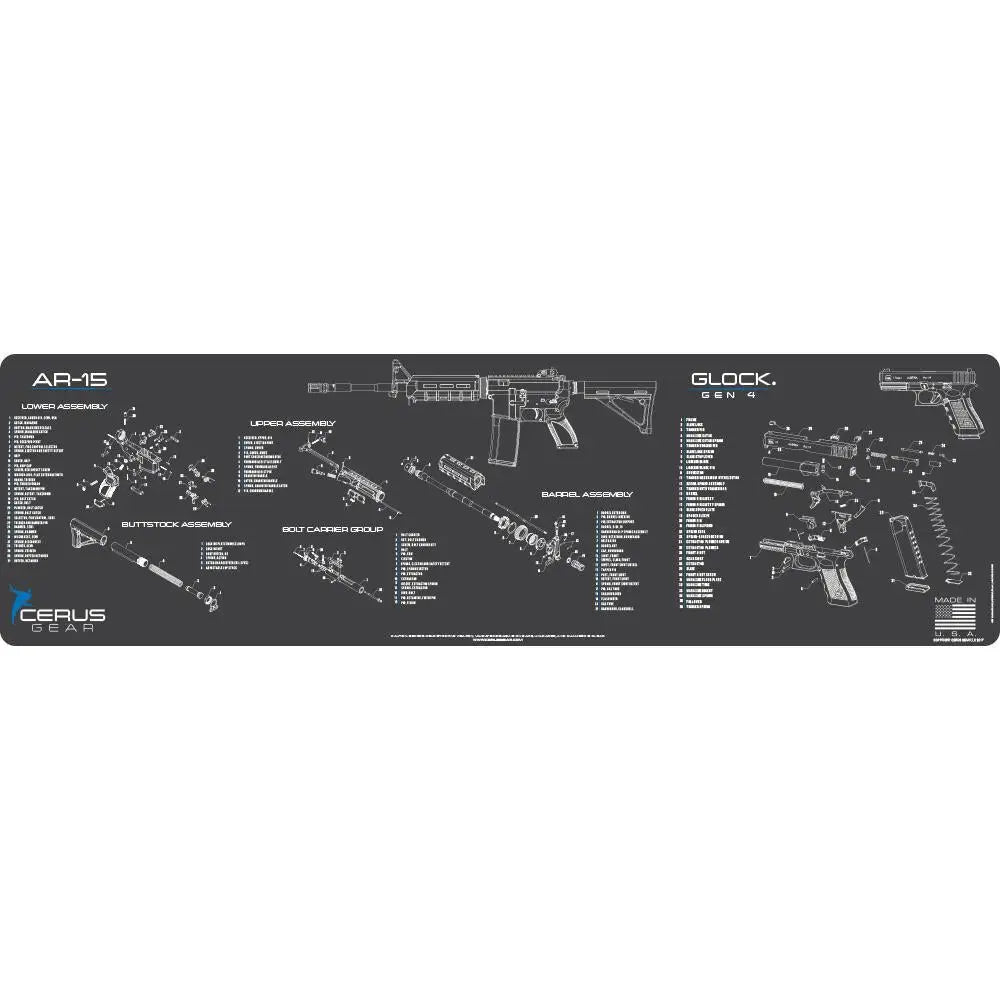 Cerus Gear Gun Cleaning Mats Magnum Xxl 14x48 Ar-15/glock Combo Schematic Promat Grey Buy at Faith and Freedom Outdoors