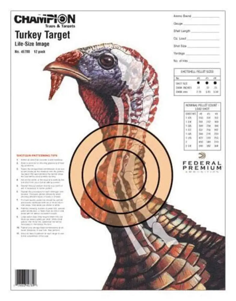 Champion Paper Targets Life-size Turkey Sight-in Target 12/pack Buy at Faith and Freedom Outdoors
