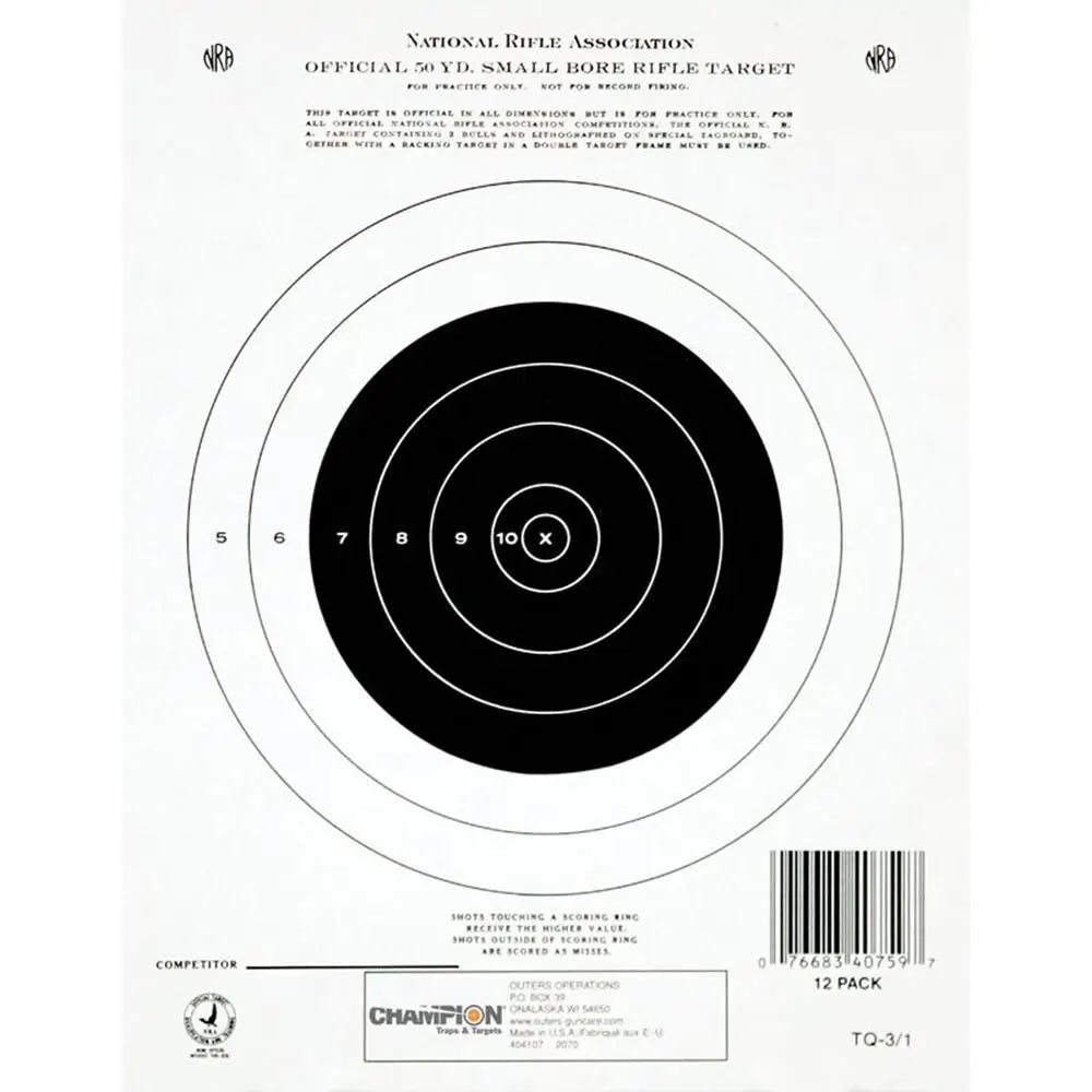 Champion Paper Targets Official Nra Gtq-3/1 50 Yd Small Bore Rifle Single Bull 12/ct Buy at Faith and Freedom Outdoors