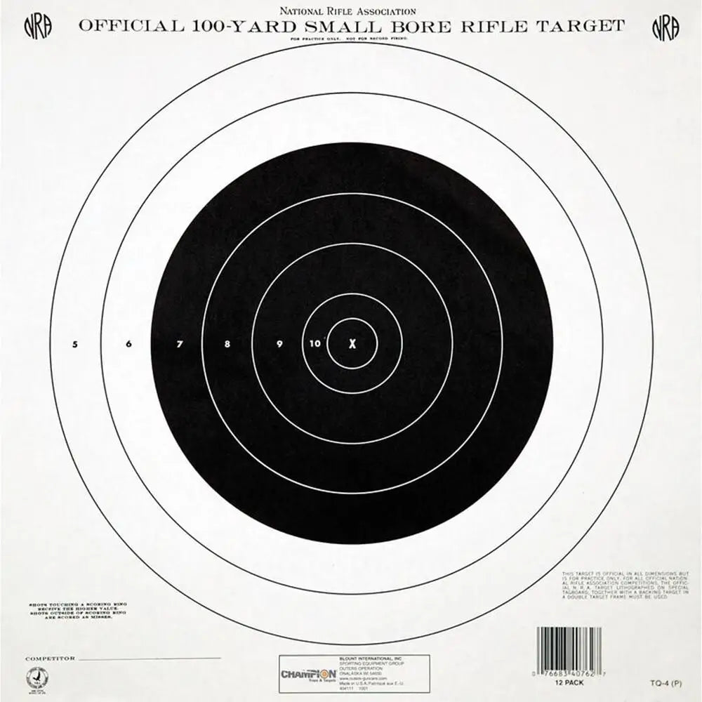Champion Paper Targets Official Nra Tq-4(p) 100 Yd Small Bore Rifle Single Bull 100/ct Buy at Faith and Freedom Outdoors